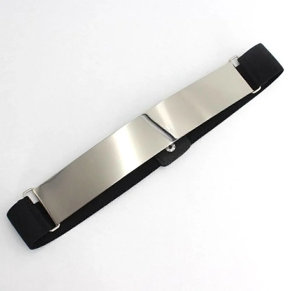 Mirror Gold Silver Tone Metal Plate Elastic Waist Stretchy Dress Belt NEW